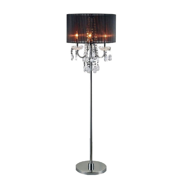 Bob 63 Inch Floor Lamp Pleated Shade Crystal Droplets Black