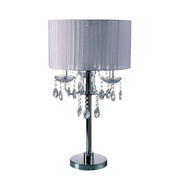 Bob 30 Inch Table Lamp Pleated Shade Crystal Droplets White