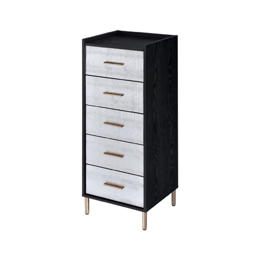 San 45 Inch 5 Drawer Jewelry Storage Chest Gold Legs Black and Silver-zoom-2