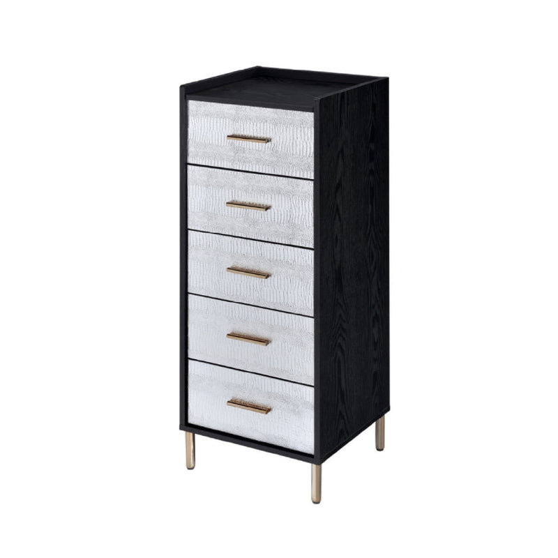 San 45 Inch 5 Drawer Jewelry Storage Chest Gold Legs Black and Silver-zoom-