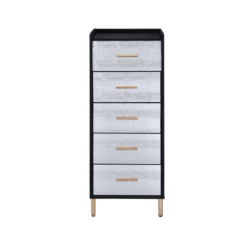 San 45 Inch 5 Drawer Jewelry Storage Chest Gold Legs Black and Silver-zoom-3