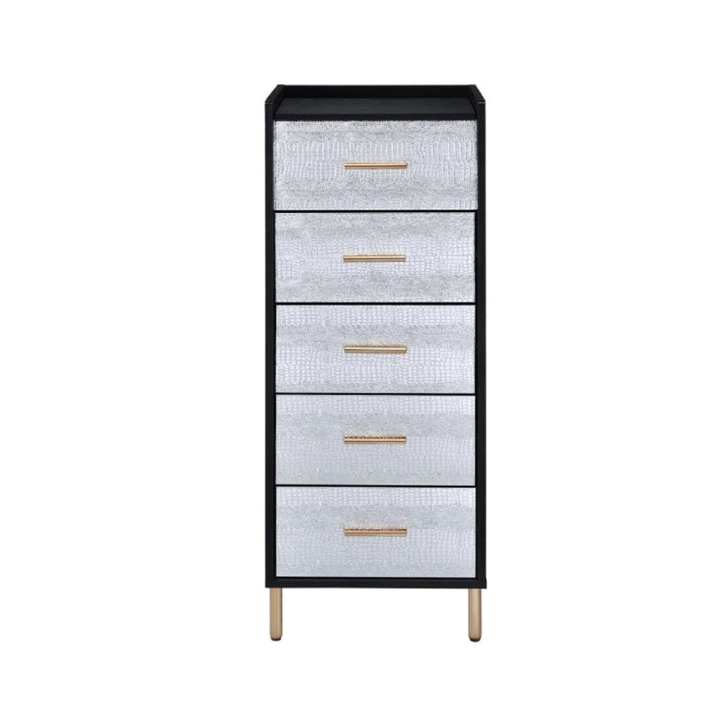 San 45 Inch 5 Drawer Jewelry Storage Chest Gold Legs Black and Silver-zoom-