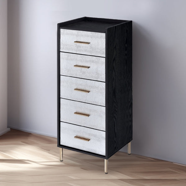 San 45 Inch 5 Drawer Jewelry Storage Chest Gold Legs Black and Silver