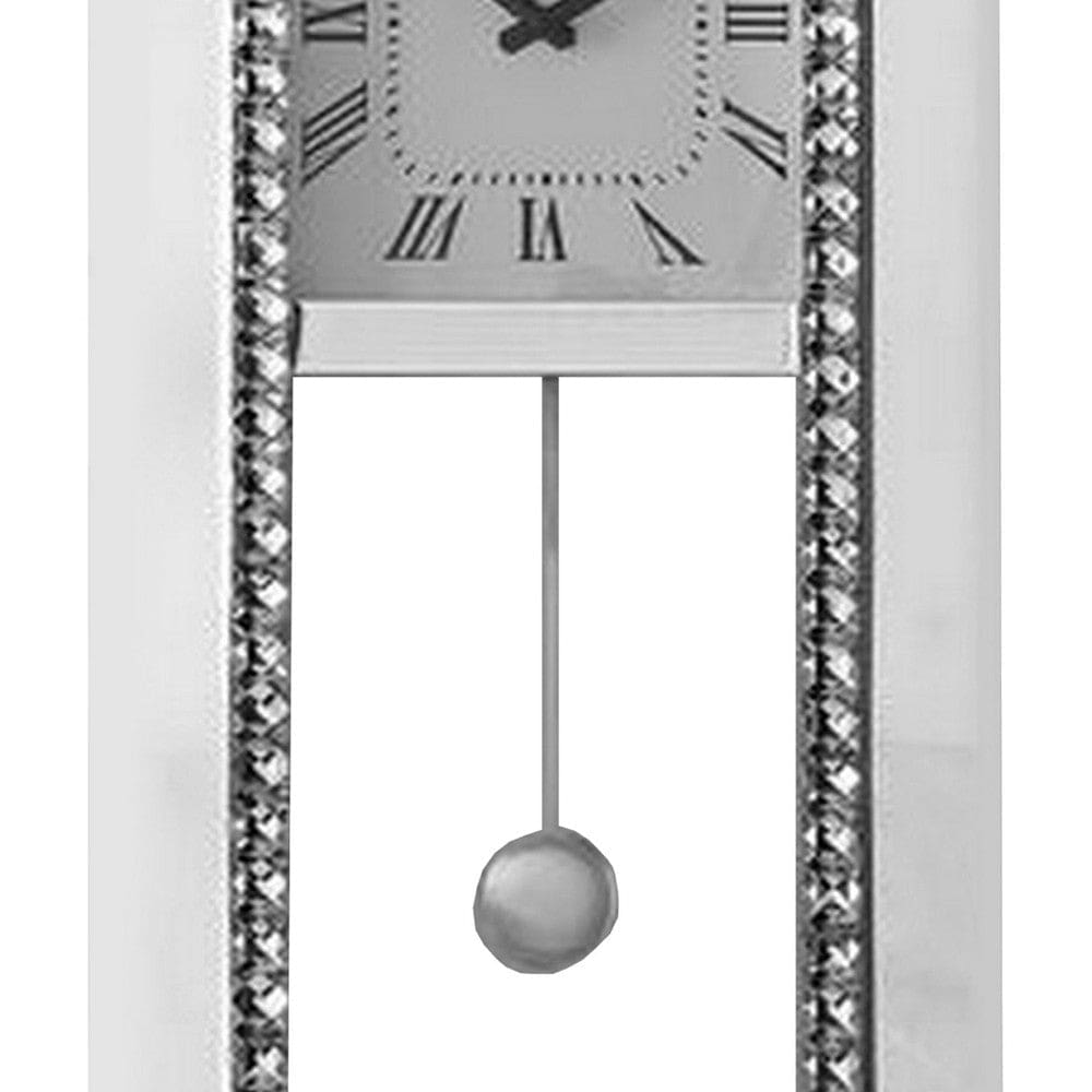 Noe 30 Inch Wall Clock Crystal Diamond Inlaid Trim Pendulum White