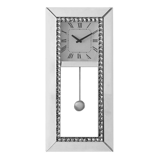 Noe 30 Inch Wall Clock Crystal Diamond Inlaid Trim Pendulum White
