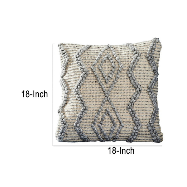 18 Inch Decorative Throw Pillow Cover Blue Beaded Diamond Design Beige