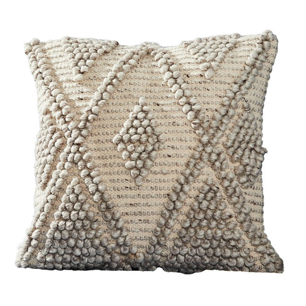 18 Inch Decorative Throw Pillow Cover Beaded Diamond Pattern Beige Fabric