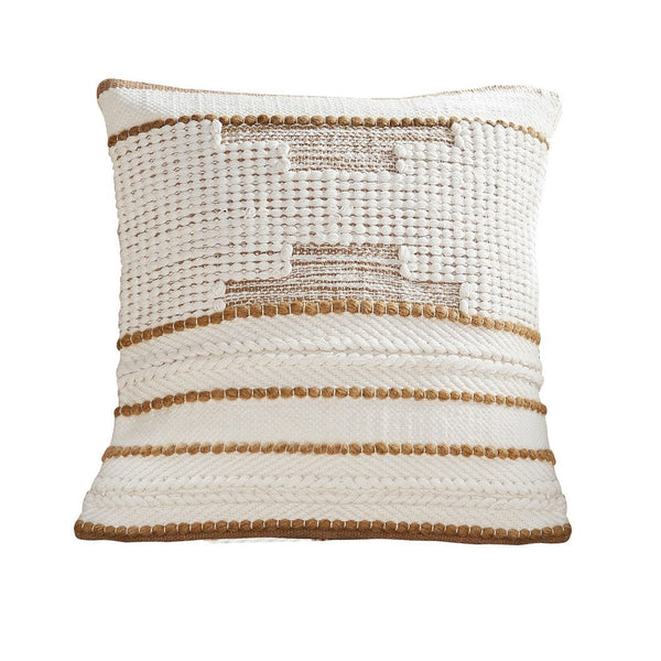 18 Inch Decorative Throw Pillow Cover Brown Textured Design White Fabric-zoom-1