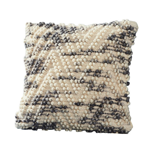 18 Inch Decorative Throw Pillow Cover Beaded Chevron Cream Fabric