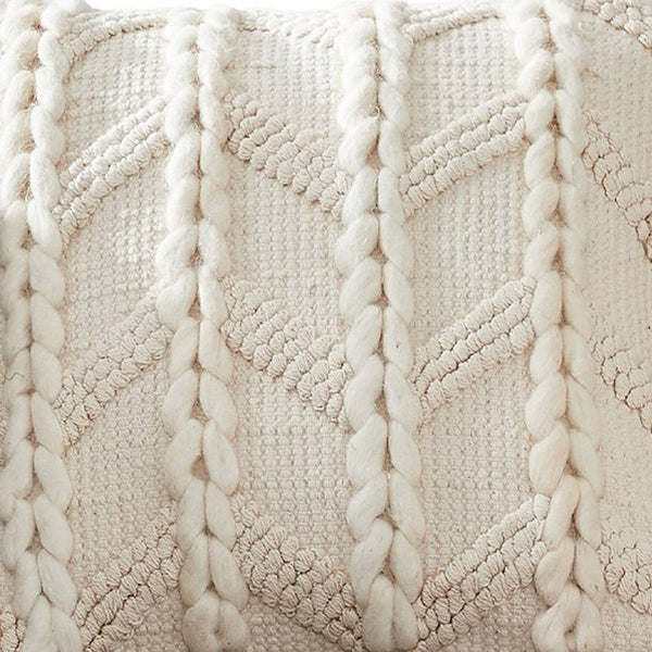 18 Inch Decorative Throw Pillow Cover Braided Design Tassels Cream-zoom-