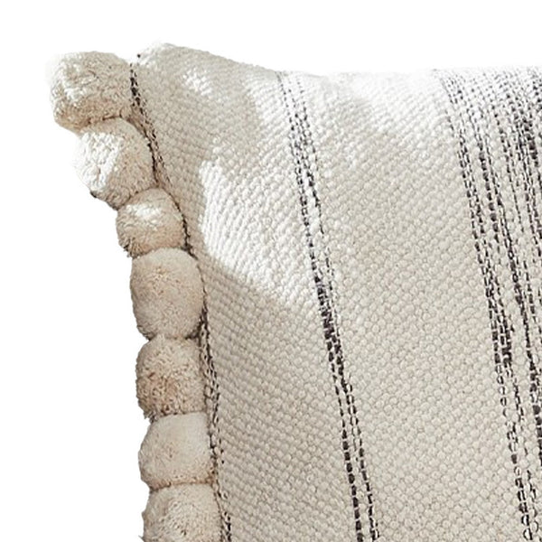 18 Inch Decorative Throw Pillow Cover Textured Pom Pom Edges Cream-zoom-