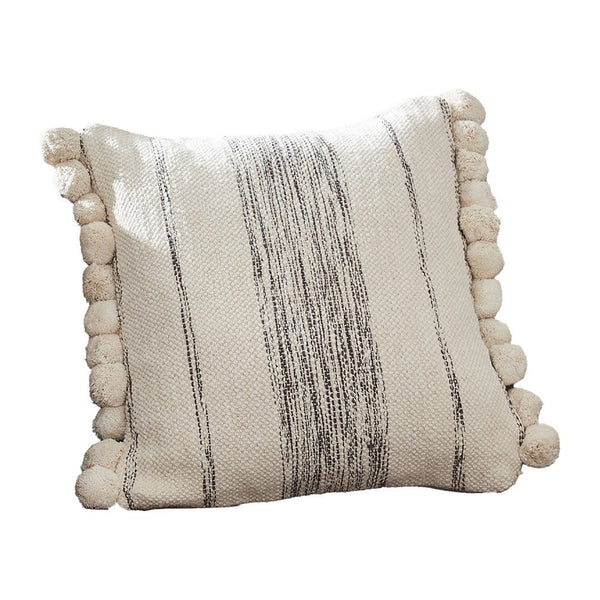 18 Inch Decorative Throw Pillow Cover Textured Pom Pom Edges Cream-zoom-
