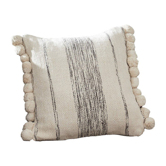 18 Inch Decorative Throw Pillow Cover Textured Pom Pom Edges Cream