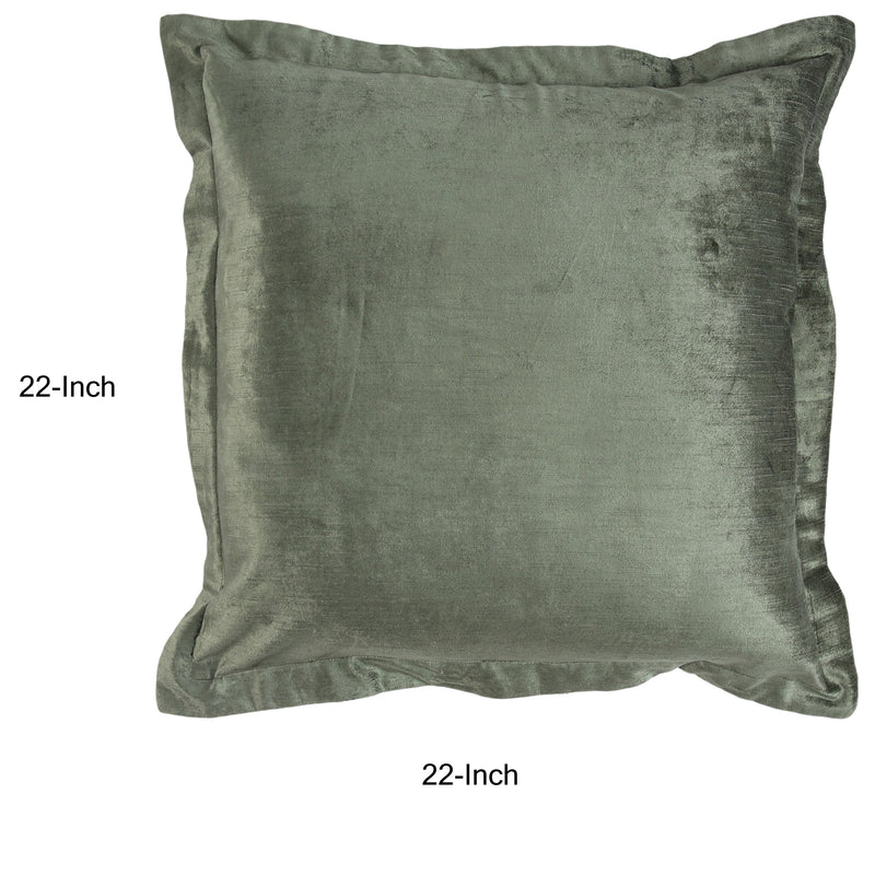Brad 22 Inch Square Velvet Decorative Throw Pillow Flanged Finish Green-zoom-