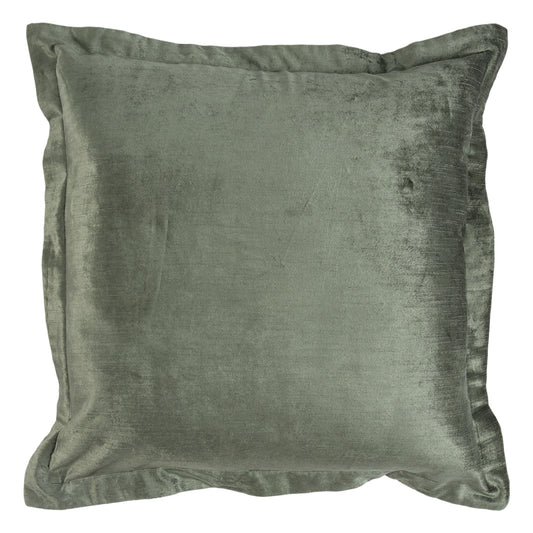 Brad 22 Inch Square Velvet Decorative Throw Pillow Flanged Finish Green
