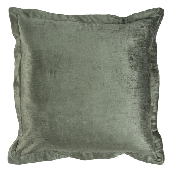 Brad 22 Inch Square Velvet Decorative Throw Pillow Flanged Finish Green