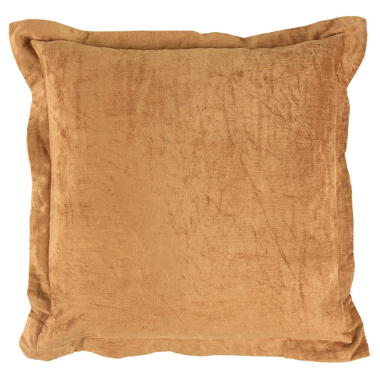 Brad 22 Inch Square Velvet Decorative Throw Pillow Flanged Harvest Gold
