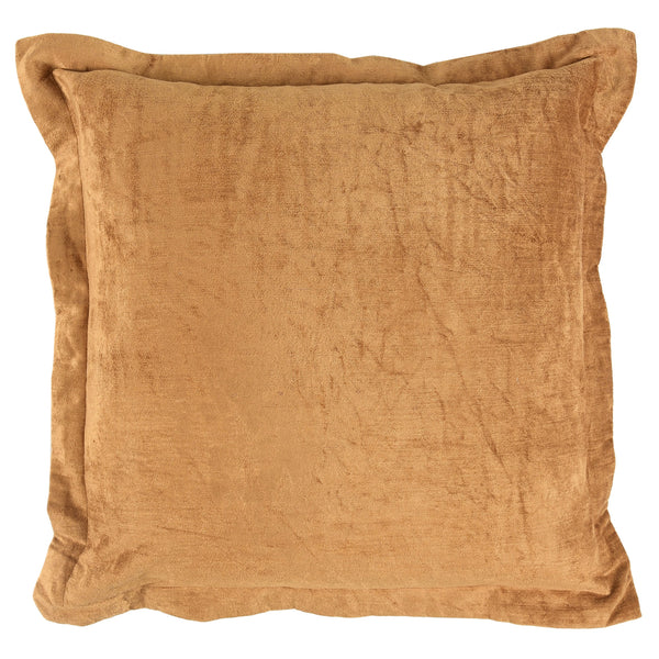 Brad 22 Inch Square Velvet Decorative Throw Pillow Flanged Harvest Gold
