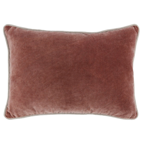 Hillary 20 Inch Velvet Welt Decorative Lumbar Throw Pillow Auburn Red