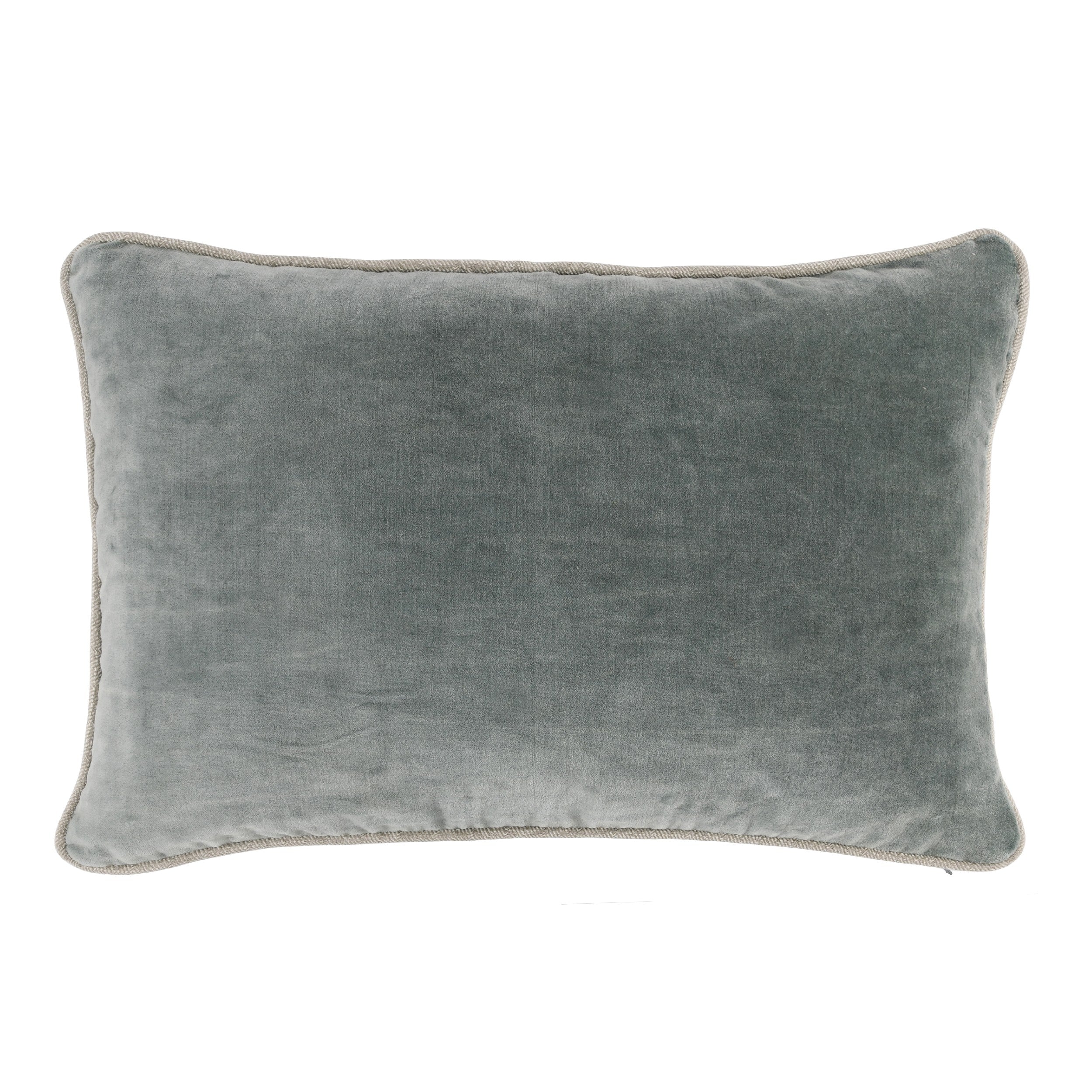 Hillary 20 Inch Velvet Welt Decorative Lumbar Throw Pillow Sage Green