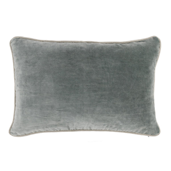 Hillary 20 Inch Velvet Welt Decorative Lumbar Throw Pillow Sage Green