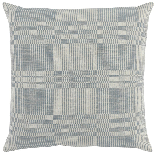 Drake 22 Inch Square Cotton Decorative Throw Pillow Plaid Sandy Blue