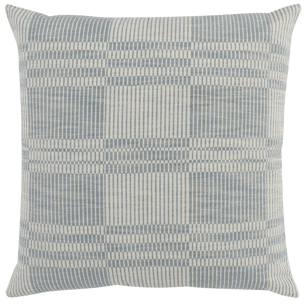 Drake 22 Inch Square Cotton Decorative Throw Pillow Plaid Sandy Blue