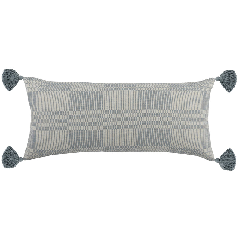 Drake 36 Inch Cotton Decorative Lumbar Throw Pillow Plaid Sandy Blue-zoom-