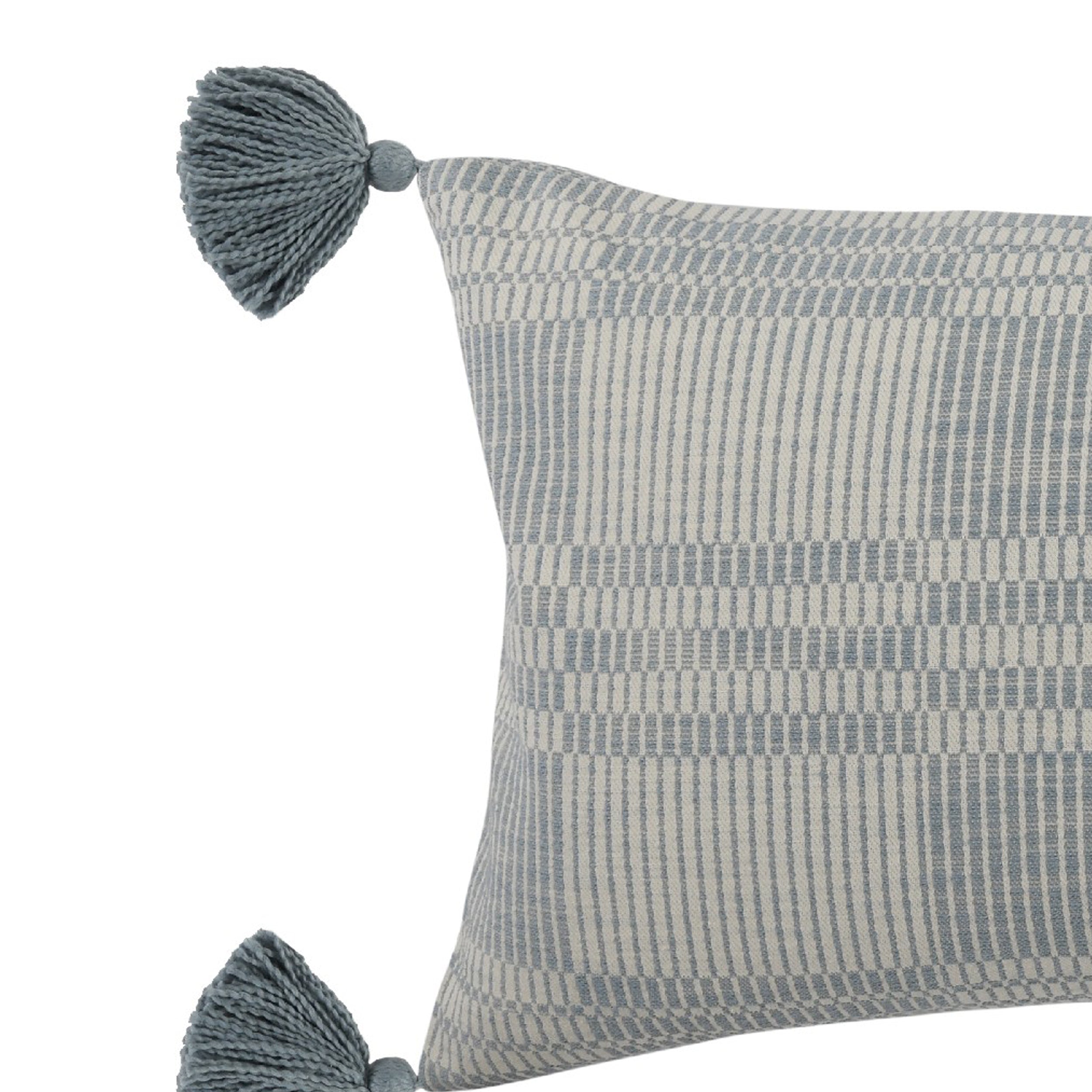 Drake 36 Inch Cotton Decorative Lumbar Throw Pillow Plaid Sandy Blue-zoom-3