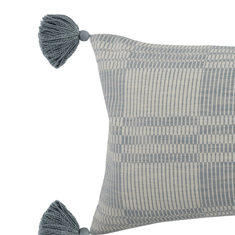 Drake 36 Inch Cotton Decorative Lumbar Throw Pillow Plaid Sandy Blue-zoom-
