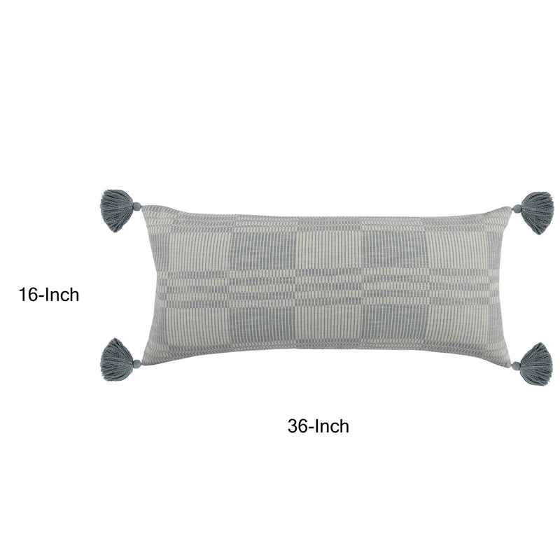 Drake 36 Inch Cotton Decorative Lumbar Throw Pillow Plaid Sandy Blue-zoom-