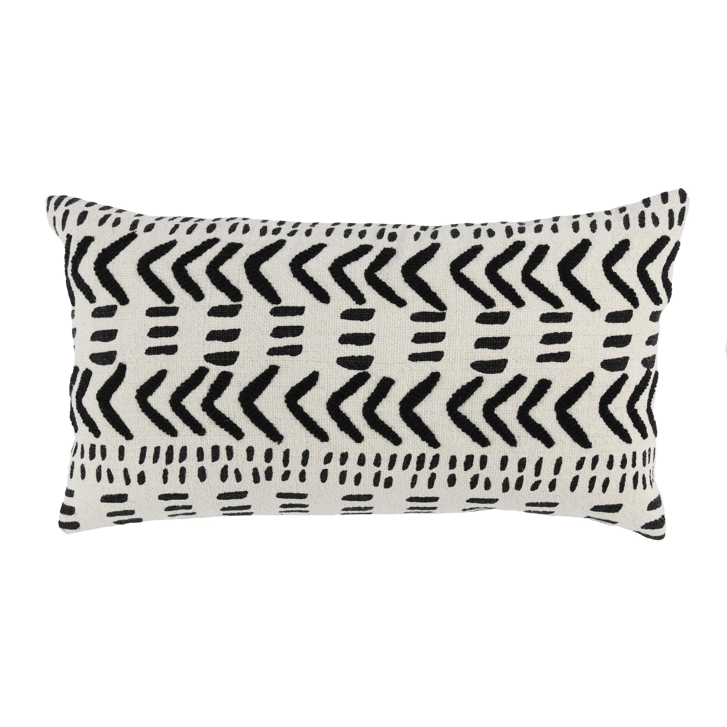 26 Inch Cotton Decorative Lumbar Throw Pillow Tribal Pattern Black White