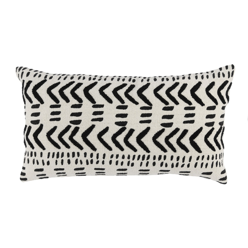 26 Inch Cotton Decorative Lumbar Throw Pillow Tribal Pattern Black White-zoom-