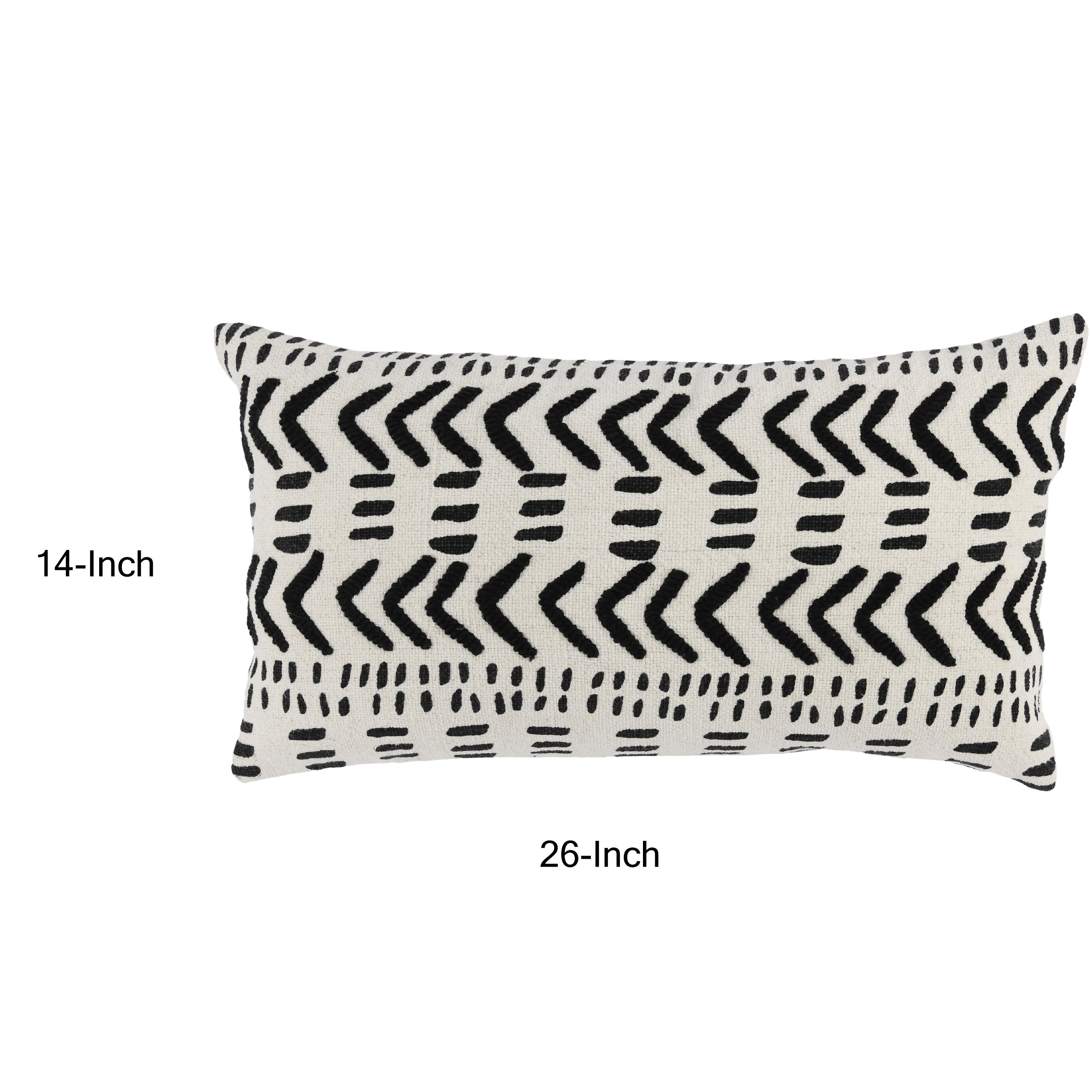 26 Inch Cotton Decorative Lumbar Throw Pillow Tribal Pattern Black White-zoom-5