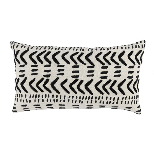 26 Inch Cotton Decorative Lumbar Throw Pillow Tribal Pattern Black White