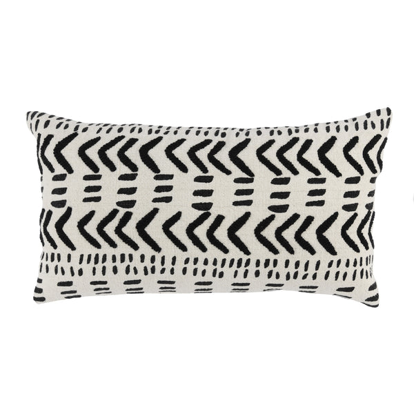 26 Inch Cotton Decorative Lumbar Throw Pillow Tribal Pattern Black White