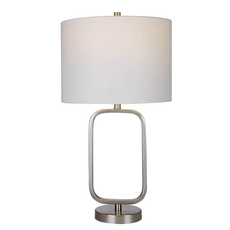 27 Inch Metal Table Lamp Rectangular Base Silver White-zoom-