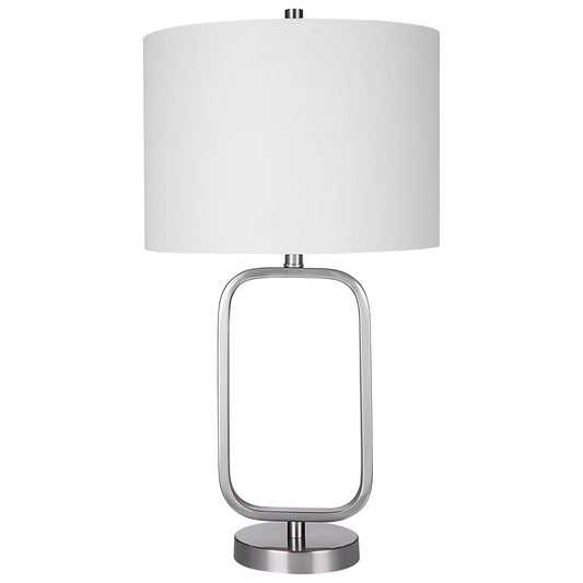 27 Inch Metal Table Lamp Rectangular Base Silver White