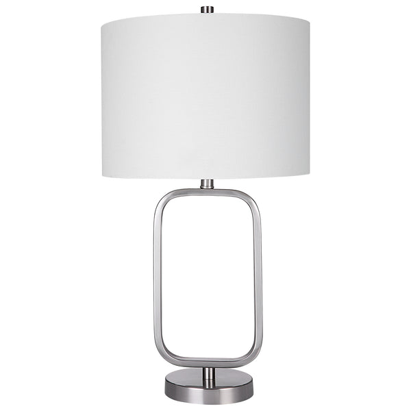 27 Inch Metal Table Lamp Rectangular Base Silver White