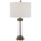 28 Inch Metal Table Lamp Glass Case Design Antique Brass White