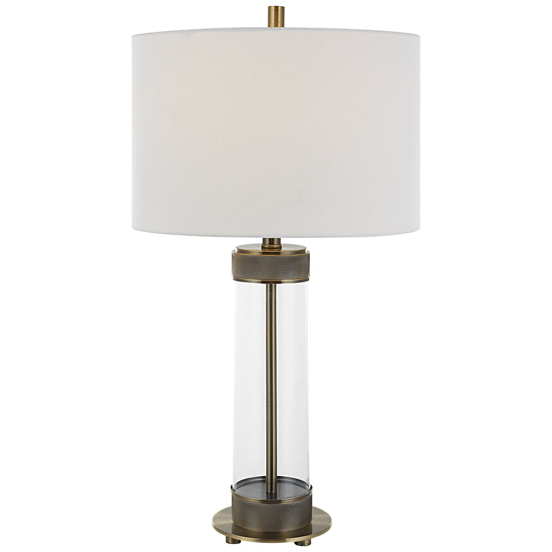 28 Inch Metal Table Lamp Glass Case Design Antique Brass White-zoom-