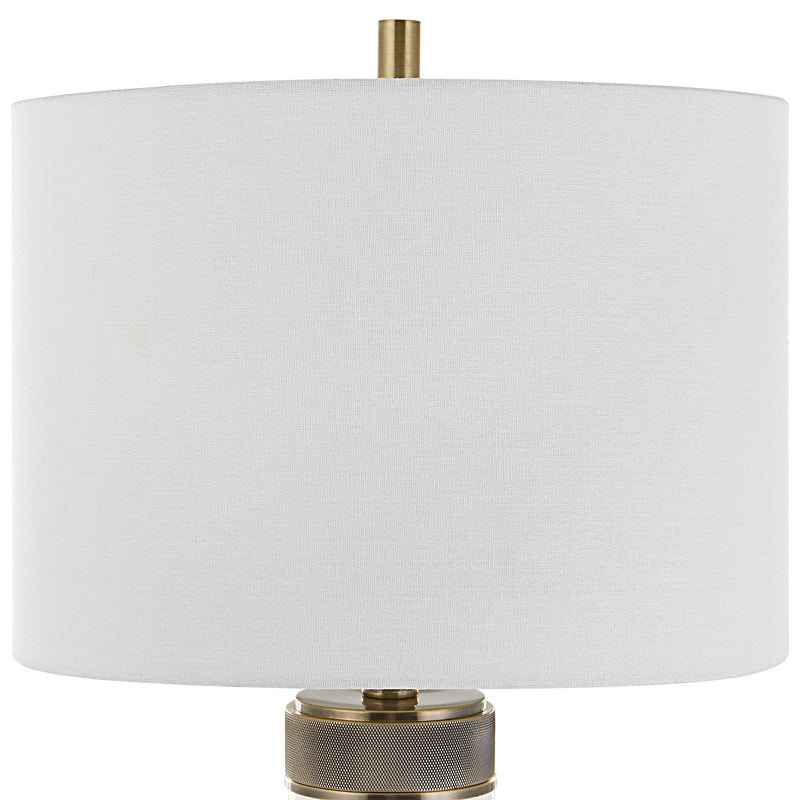 28 Inch Metal Table Lamp Glass Case Design Antique Brass White-zoom-