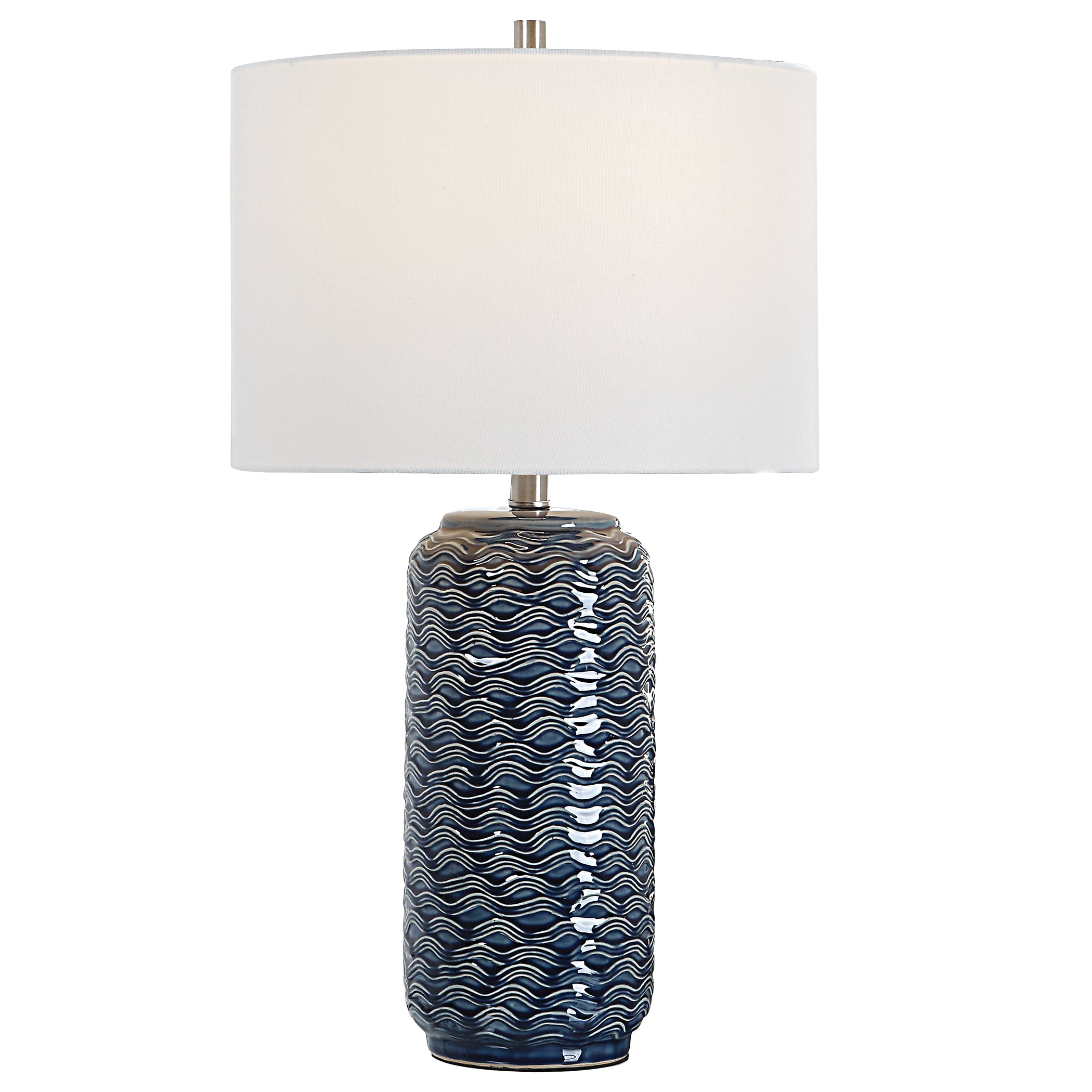 27 Inch Ceramic Table Lamp Wavy Texture Blue Silver White-zoom-2
