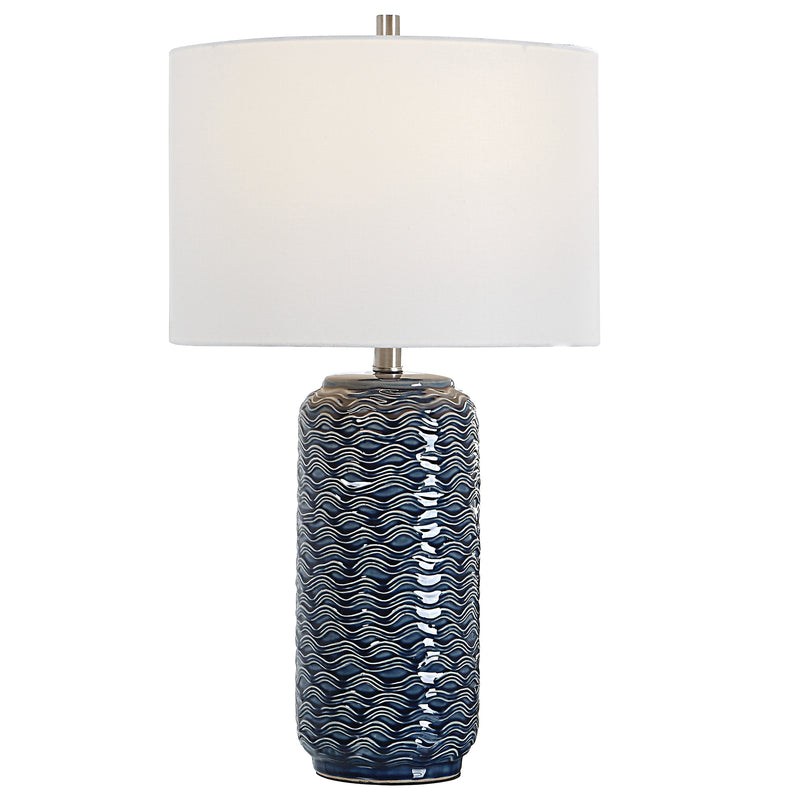 27 Inch Ceramic Table Lamp Wavy Texture Blue Silver White-zoom-
