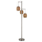 73 Inch Metal Floor Lamp Three Drum Shaped Rope Shades Silver Brown