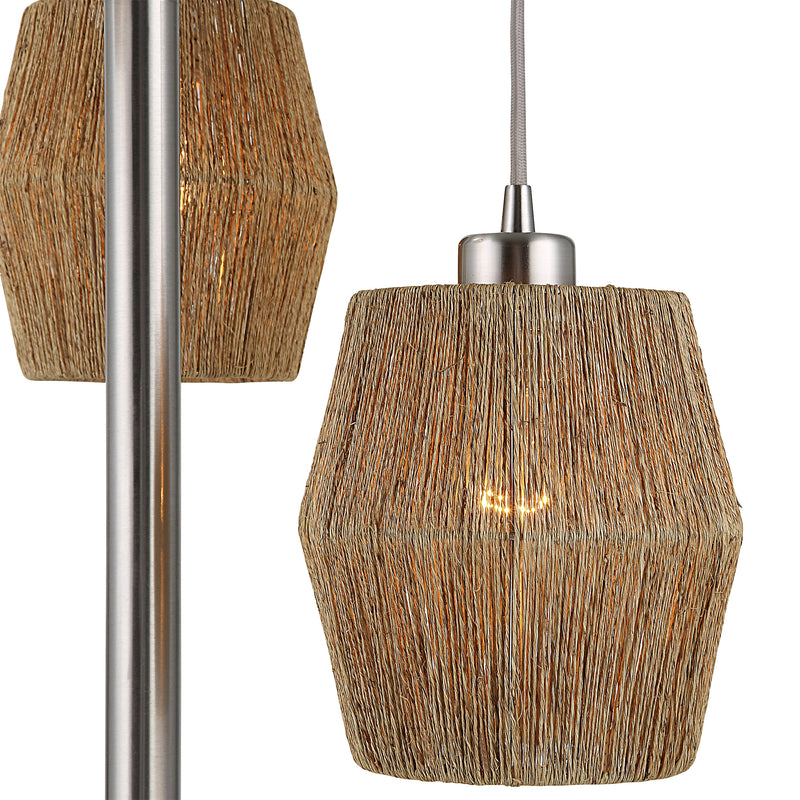 73 Inch Metal Floor Lamp Three Drum Shaped Rope Shades Silver Brown-zoom-