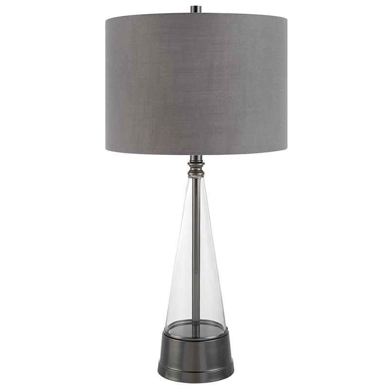 29 Inch Metal Table Lamp Cone Shaped Glass Base Silver Gray-zoom-