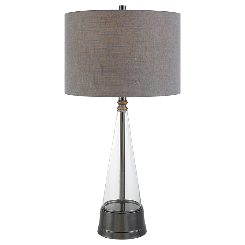 29 Inch Metal Table Lamp Cone Shaped Glass Base Silver Gray-zoom-