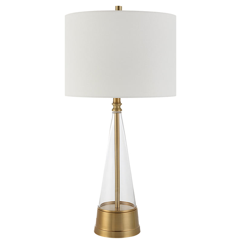 29 Inch Metal Table Lamp Cone Shaped Glass Base Antique Brass White-zoom-