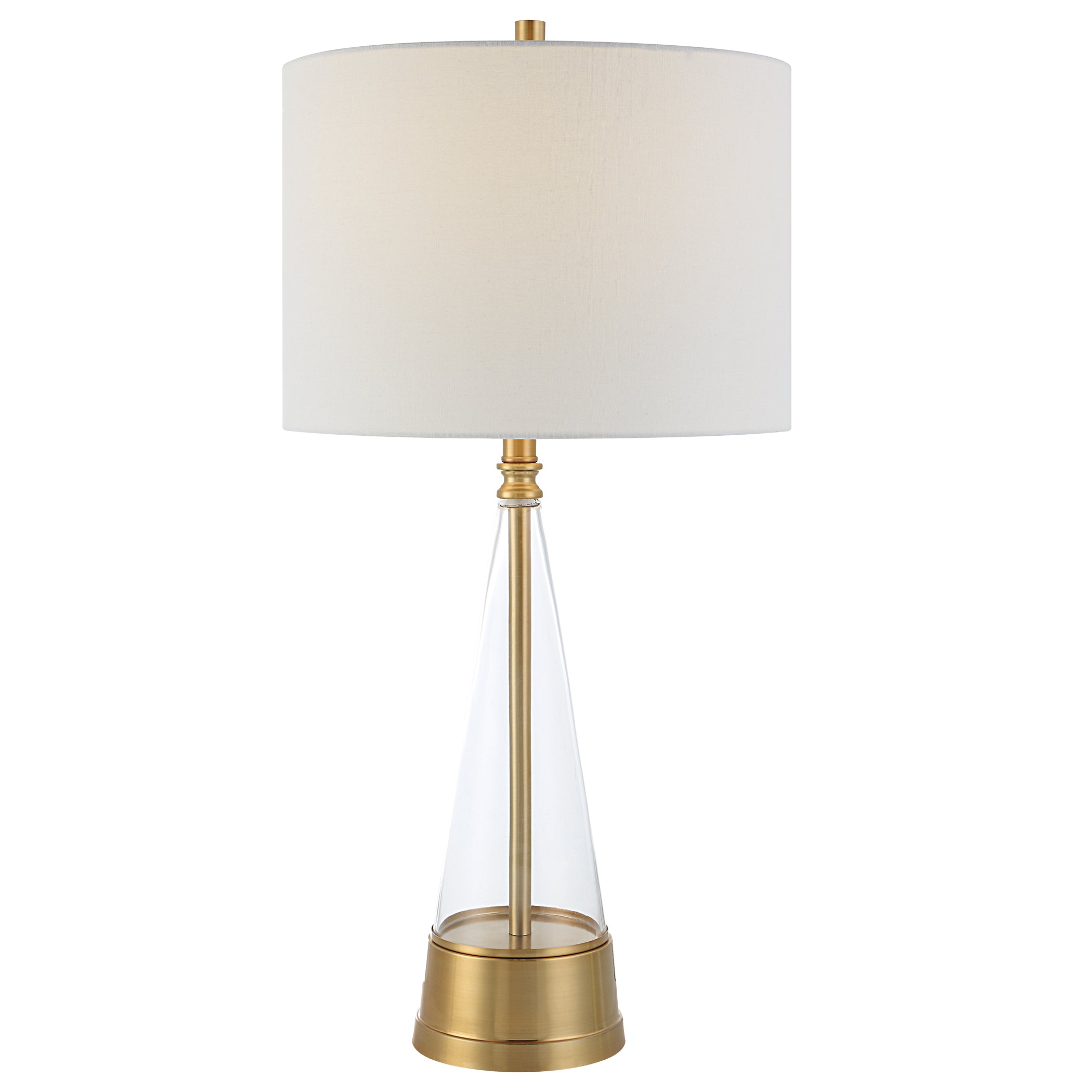 29 Inch Metal Table Lamp Cone Shaped Glass Base Antique Brass White-zoom-2